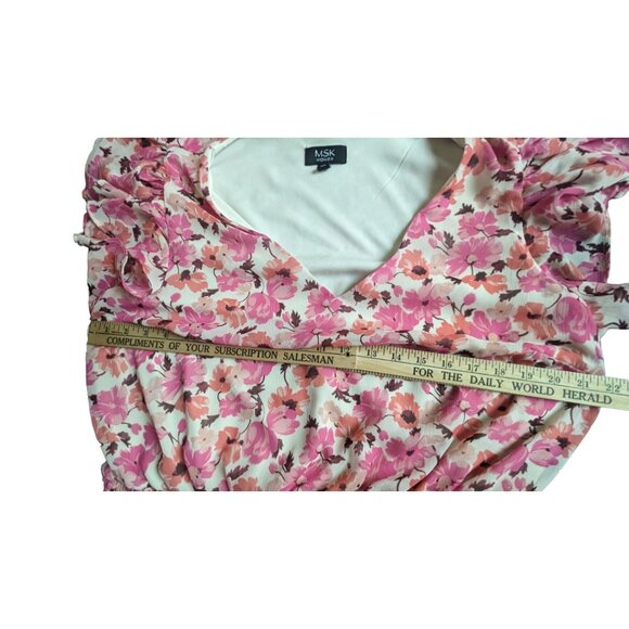 MSK Women’s V-Neck Floral Dress 2X Pink & White Short-Sleeve Empire Waist - Picture 6 of 8